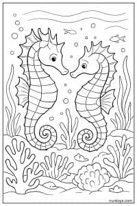 Free Seahorse Coloring Sheet with Two Seahorses Facing