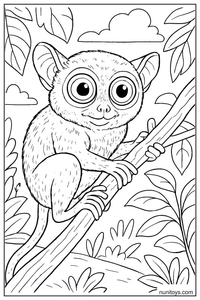 Jungle Branch Scene Tarsier Printable Coloring Page