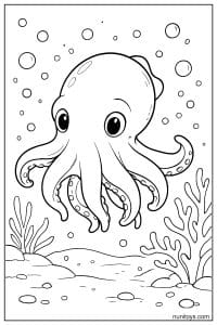 Floating Dumbo Octopus Coloring Page with Bubbles