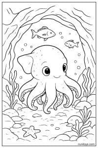 Printable Dumbo Octopus Underwater Cave Scene