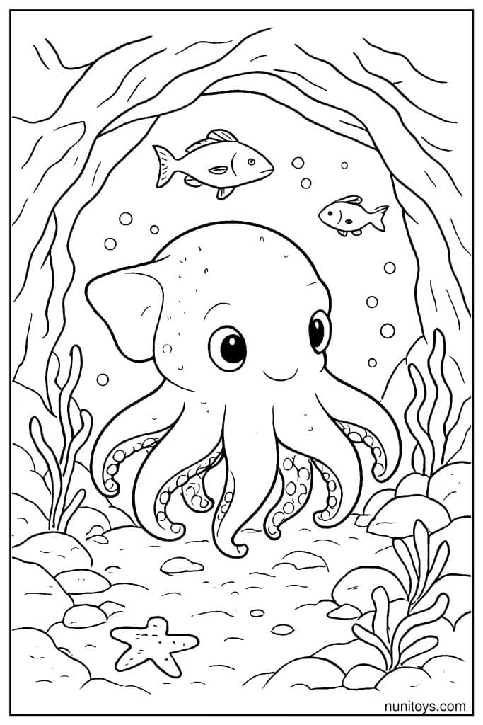 Printable Dumbo Octopus Underwater Cave Scene
