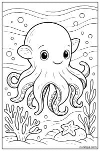 Printable Dumbo Octopus with Coral and Ocean Floor Details