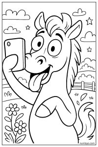 Funny Horse Selfie Moment Coloring Page