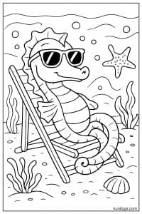 Cool Seahorse Coloring Page Relaxing on Chair