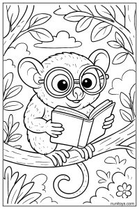 Tarsier Reading Book on Branch Coloring Page