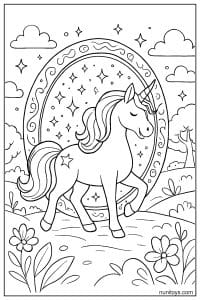 Unicorn Walking Through Decorative Arch Coloring Page