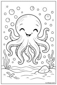 Smiling Dumbo Octopus Free Coloring Page in Bubbles