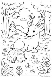 דף צביעה של קיפוד ישן ליד אייל ביער שקט