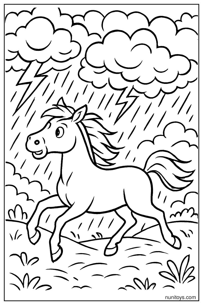 Horse Escaping Storm Coloring Page