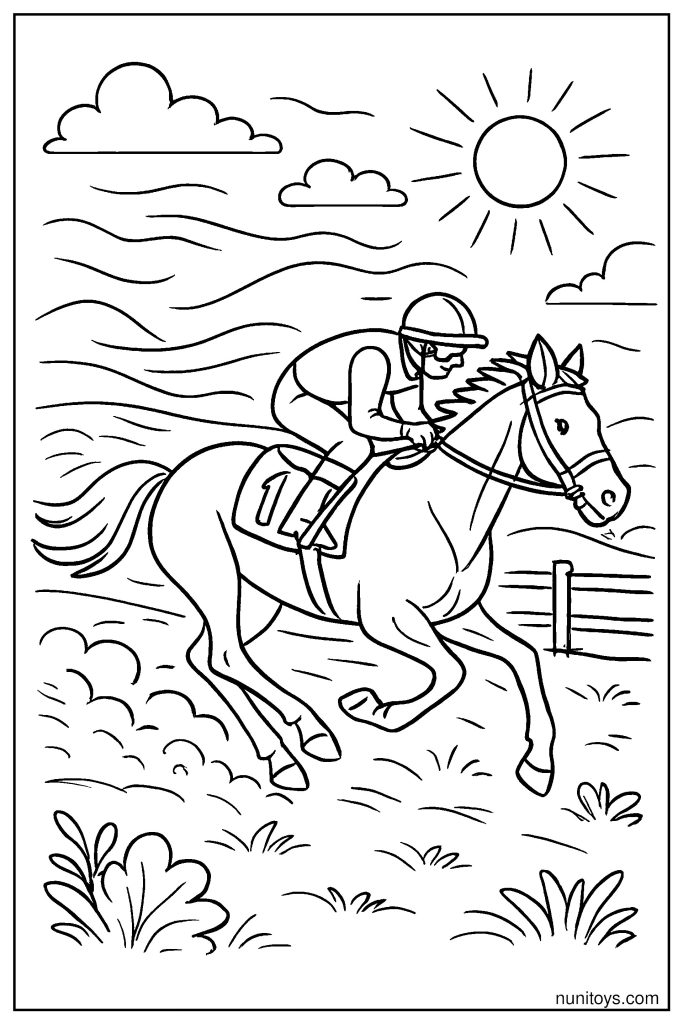 Horse Racing Across Open Plains Coloring Page