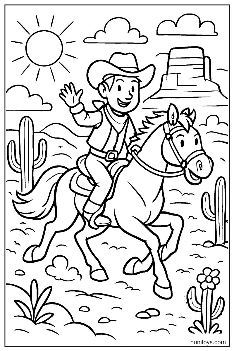Horse Running Through a Wild Western Desert Coloring Page