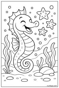 Printable Seahorse with Stars and Smiling Expression