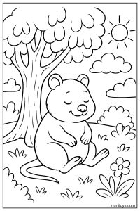 Little Quokka Resting Under a Tree Coloring Page