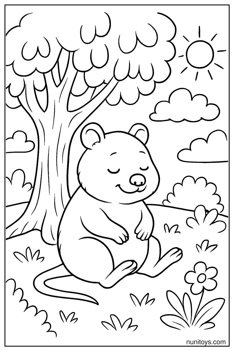 Little Quokka Resting Under a Tree Coloring Page