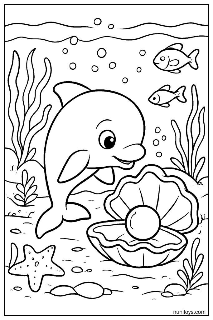 Little Vaquita Searches for a Lost Pearl Inside a Giant Clam Coloring Page