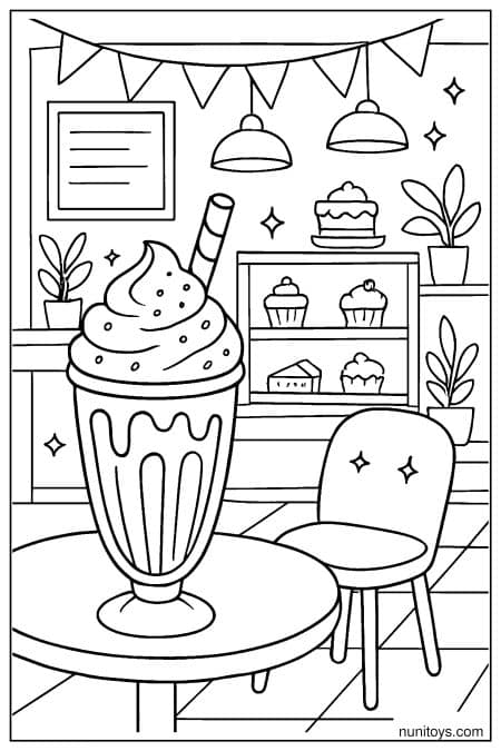 Milkshake Café Interior Coloring Page