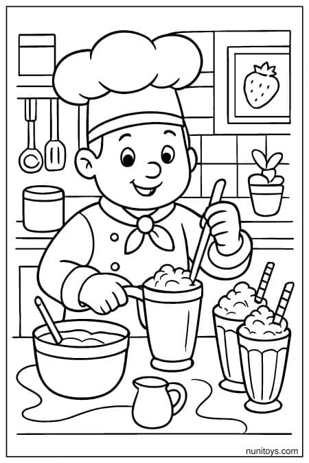 Milkshake Chef in the Kitchen Coloring Page