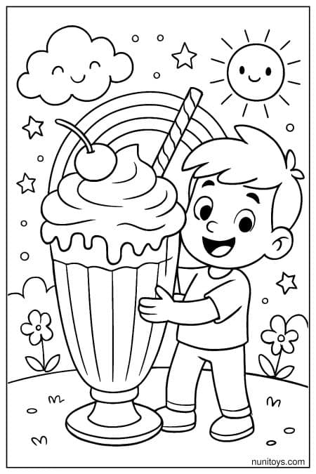 Cute Character with a Giant Milkshake Coloring Page