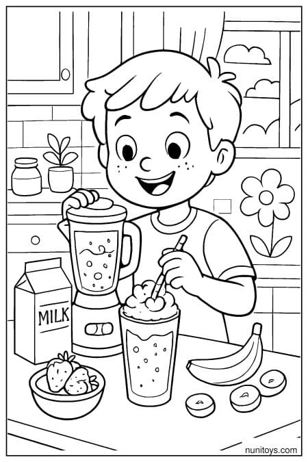 Milkshake Making Kid Coloring Page