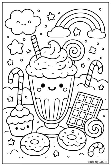 Milkshake World of Sweets Coloring Page