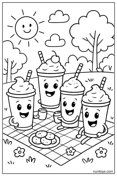 Milkshake Picnic in a Sunny Park Coloring Page