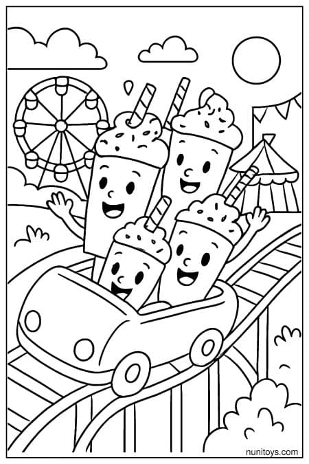 Milkshake Roller Coaster Ride Coloring Page