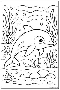 Natural Vaquita Habitat: Sandy Ocean Floor and Drifting Seaweed Coloring Page