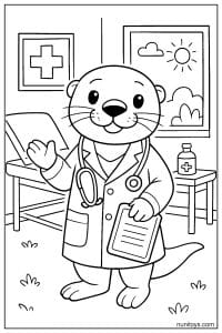 דף צביעה של לוטרה רופא עומדת במרפאה