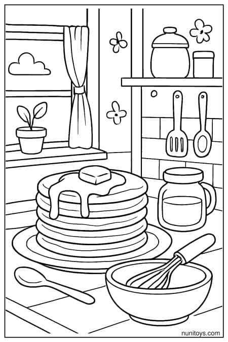 Homemade Pancake Stack with Butter in a Cozy Kitchen