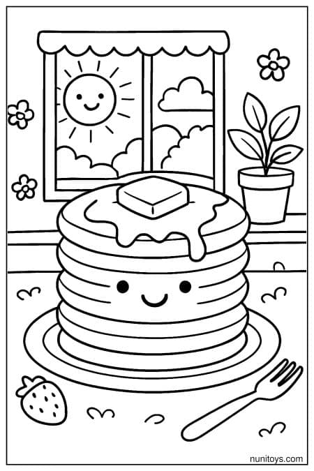 Smiling Pancake Stack with Butter by a Sunny Window