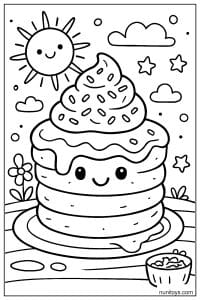 דף צביעה של פנקייק מחייך עם קצפת וסוכריות צבעוניות