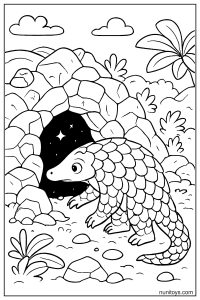Pangolin Discovering a Hidden Cave Coloring Page