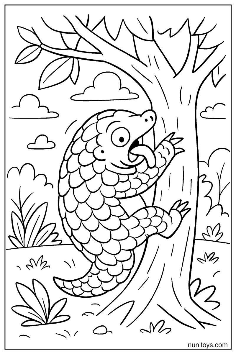 Pangolin Climbing Try-Again Coloring Page