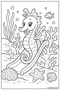 Printable Seahorse Riding Surfboard Underwater Scene