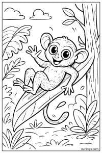Playful Tarsier Sliding on Branch Coloring Page