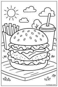 Realistic Burger Coloring Page for Free Printable Fun
