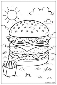 Burger in Bloom: Realistic Burger Coloring Page
