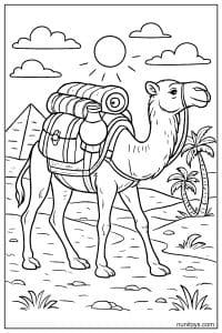 Printable Camel with Backpack Near Pyramid in Desert
