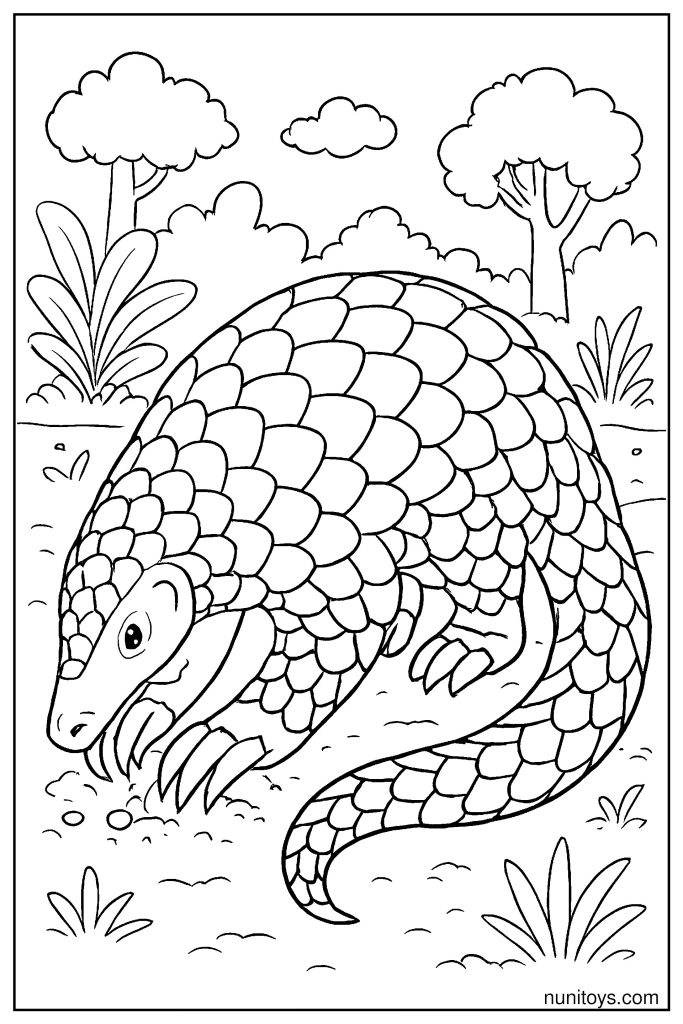 Realistic Pangolin Digging with Strong Claws Coloring Page