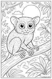 Jungle Scene with Tarsier on Branch Coloring Page