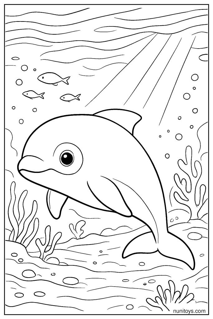 Realistic Vaquita Close-Up with Ocean Light Rays Coloring Page