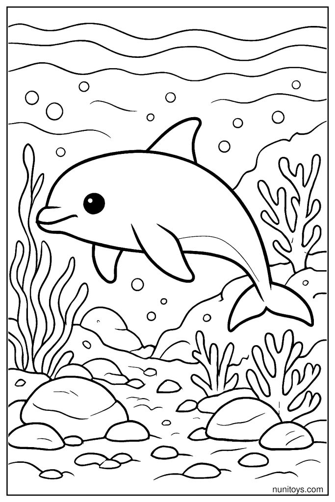 Realistic Vaquita Swimming Near Seabed Coloring Page