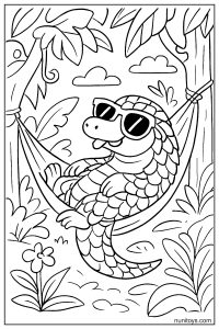 Silly Pangolin in Sunglasses: Jungle Hammock Coloring Page