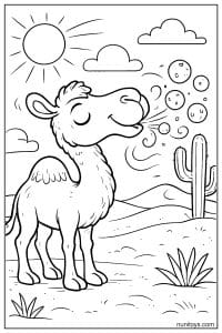 Camel Blowing Bubbles Under Sunny Sky Coloring Page