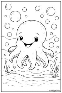 Printable Dumbo Octopus Floating with Bubbles Underwater