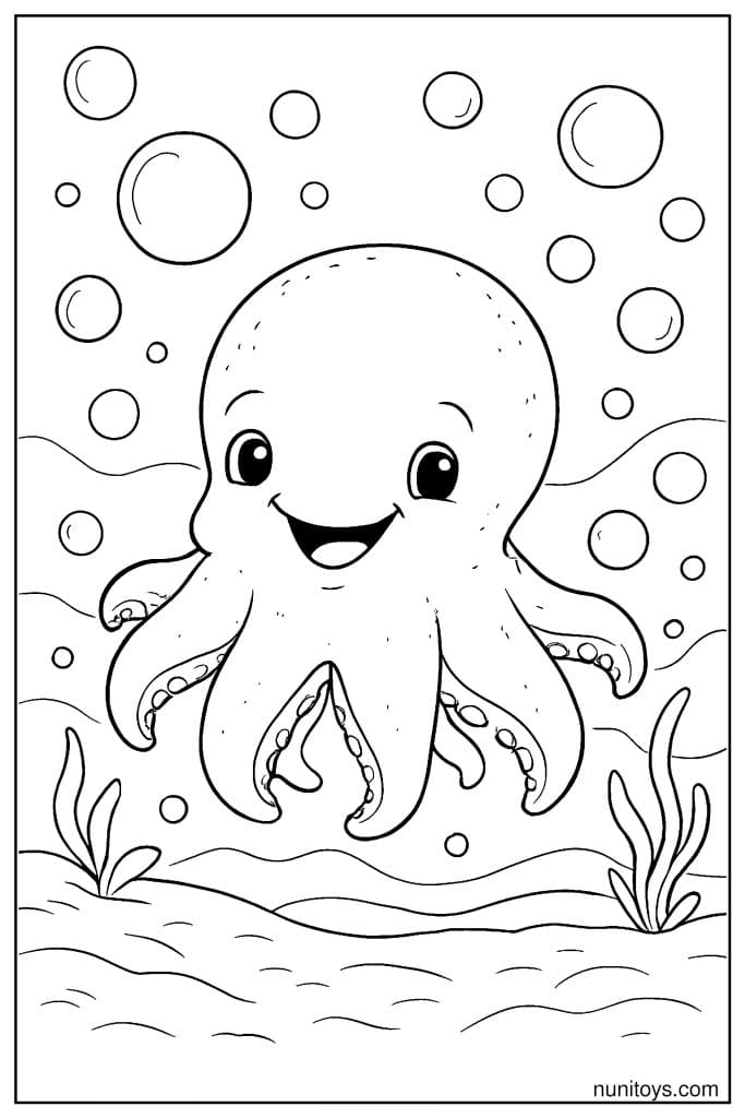 Printable Dumbo Octopus Floating with Bubbles Underwater