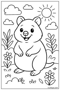 Smiling Quokka with Round Body: Easy Coloring Page