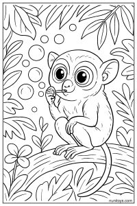 Tarsier Coloring Page Blowing Bubbles on Branch