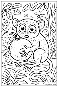 Tarsier Holding Fruit in Jungle Coloring Page