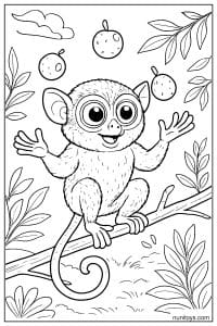 Tarsier with Floating Fruits in Jungle Coloring Page